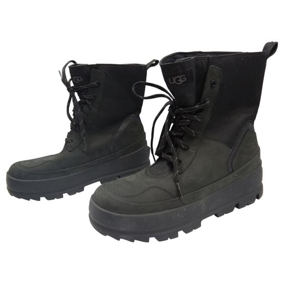 UGG Leather Lug Sole Lace Up Chunky Platform Combat Ankle Boots Black Size 9 - Picture 4 of 8